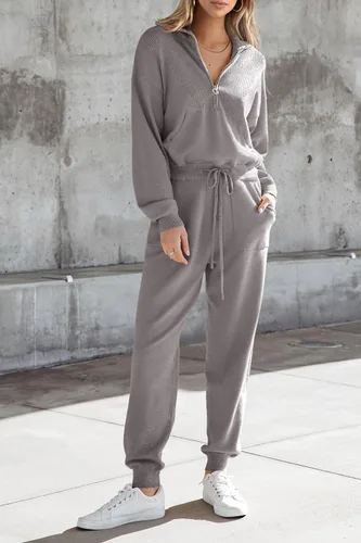 Miniatura 33 de PRETTYGARDEN Conjunto de suéter de 2 piezas para mujer, sudadera con cremallera, pantalones deportivos, ropa casual