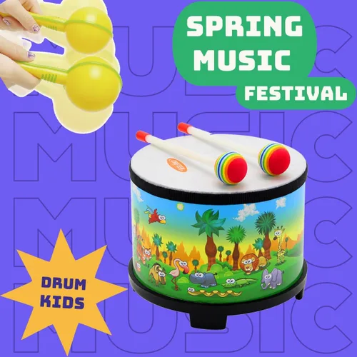 Miniatura 4 de Crafteem Floor Tom Drum para niños, instrumento de percusión de 8 pulgadas, tambor de música con 2 mazos y maracas de color para bebés, niños