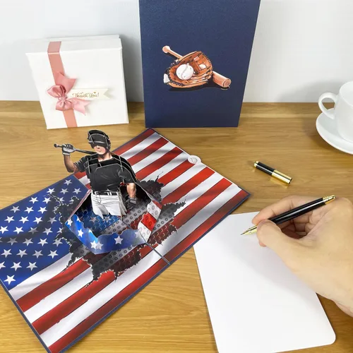 Miniatura 3 de Tarjeta emergente 3D de jugador de béisbol, arte de papel y artesanía, tarjeta de felicitación, cumpleaños, aniversario, Navidad, tarjeta del día