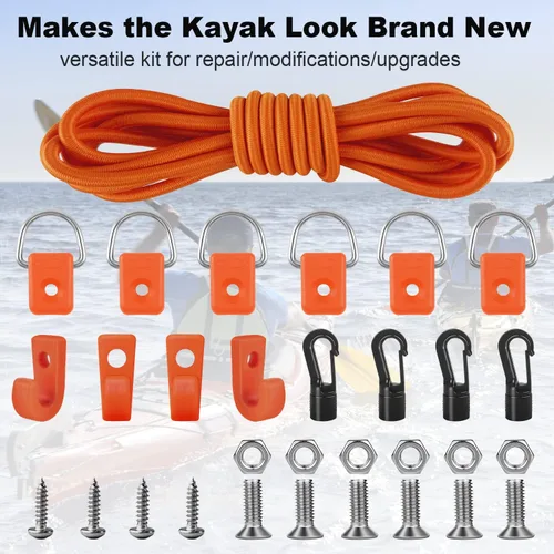 Miniatura 8 de Kit de aparejo de cubierta de kayak, cuerda elástica de 1/4 pulgadas y 9.8 pies con 6 anillos D y 4 ganchos en J y 4 ganchos de cuerda de choque