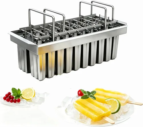 Miniatura 11 de 20 moldes de acero inoxidable para helados, 0.25 libras/una sola taza, moldes comerciales para paletas de hielo, soporte para moldes con tapa