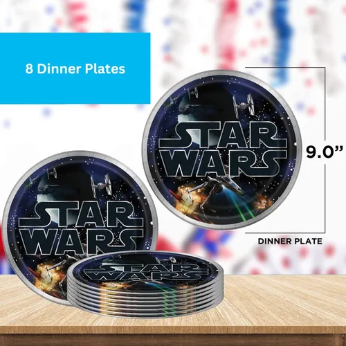 Miniatura 5 de Paquete de vajilla de Star Wars para fiestas, 16 servilletas de almuerzo y 16 bebidas, 8 platos de cena y 8 platos de postre, decoraciones de fiesta