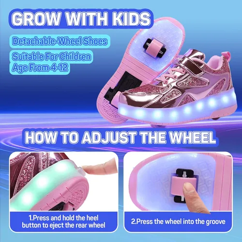 Miniatura 9 de Zapatos para niños con ruedas - 4 en 1 Zapatos con ruedas iluminados con luces LED recargables por USB para regalos de Navidad y escuela