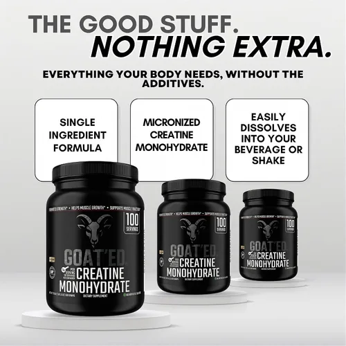 Miniatura 3 de GOAT'ED Monohidrato de creatina en polvo Creatina micronizada 100% pura para crecimiento muscular, fuerza y recuperación Suplemento de creatina