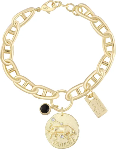 Pulsera de signo del zodiaco de astrología, colgante de moneda antigua de latón chapado en oro de 14 quilates y dije de ónix con cadena GICCI