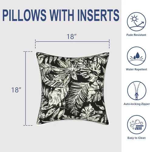 Miniatura 957 de Juego de 2 almohadas para exteriores de 16 x 16 pulgadas, repelentes al agua con interiores, para muebles de patio, hogar, jardín, geometría bohemia