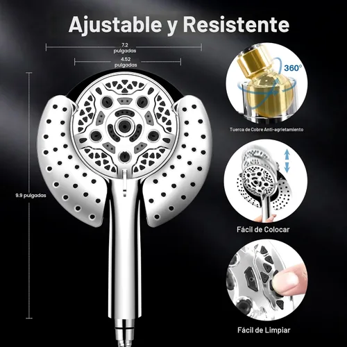 Miniatura 5 de INAVAMZ - Regadera fija con regadera de mano de alta presión: regadera de mano y de lluvia 2 en 1, con manguera giratoria de acero inoxidable de 59