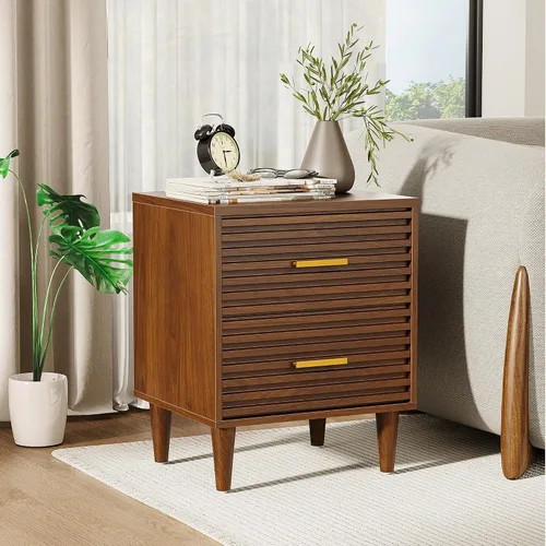 Miniatura 9 de Alohappy Mesita de noche, mesitas de noche modernas de mediados de siglo, mesita de noche acanalada para dormitorio, mesa auxiliar con cajones