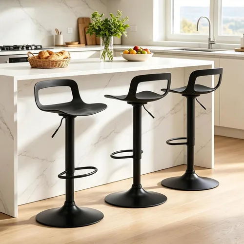 Miniatura 10 de LSSPAID Juego de 4 taburetes de bar giratorios de 360° de altura ajustable con respaldo y reposapiés, sillas de bar modernas de altura de mostrador