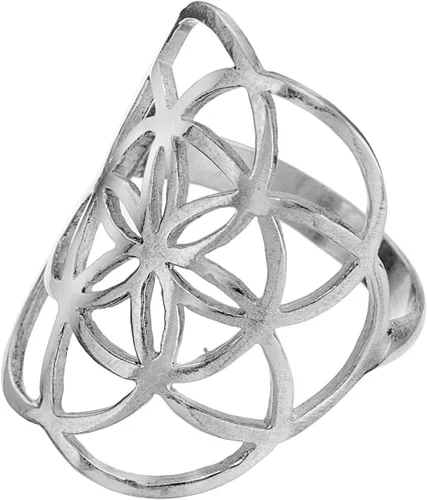 Miniatura 2 de Anillo clásico de plata de ley 925 geometría sagrada flor de la vida joyería de yoga