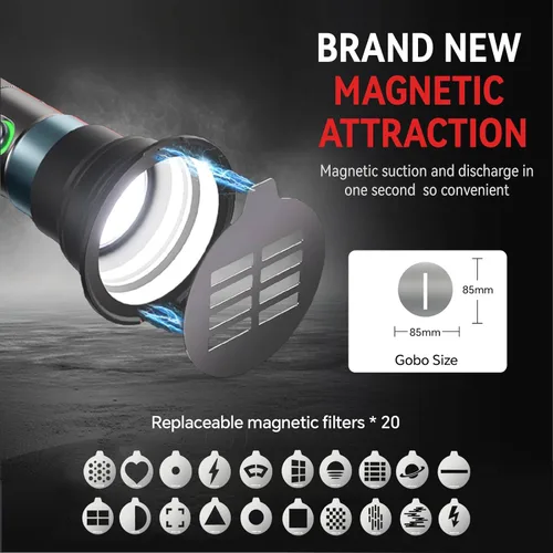 Miniatura 3 de PHOTOOLEX Linterna de fotografía de 4 colores con 20 patrones magnéticos Gobos, foco portátil de 8400mAh, luz de estudio LED de 10W para fotografía