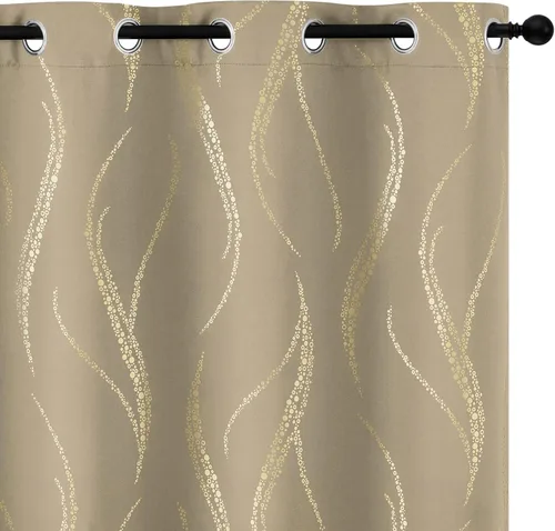 Miniatura 45 de Yakamok Cortinas opacas de 84 pulgadas de largo para sala de estar, con aislamiento térmico, patrón de líneas onduladas doradas, patrón de puntos