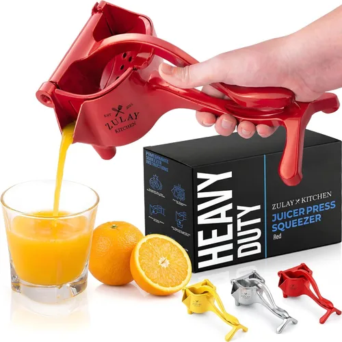 Zulay - Exprimidor manual de frutas, exprimidor de jugos resistente con palanca desmontable y colador extraíble, prensa de frutas y exprimidor de