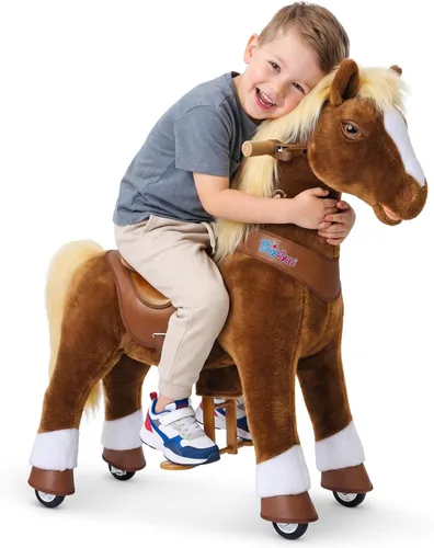 Miniatura 13 de PonyCycle Caballo para montar en pony avanzado modelo Y de peluche marrón juguete de caballo de montar tamaño 3 para edades 3–4, caballo balancín
