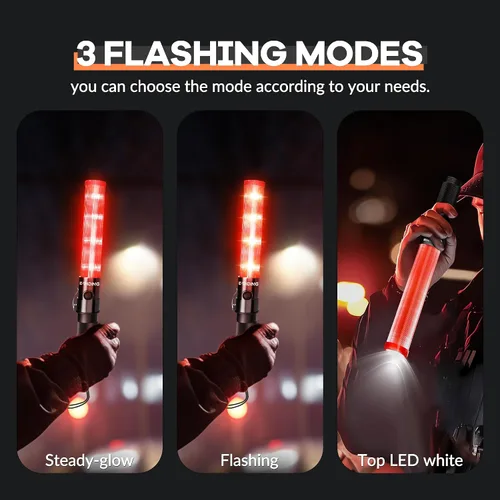 Miniatura 6 de E-riding 2 varitas de tráfico de señal de 16 pulgadas, varita de control de tráfico con LED blanco en la parte superior, luz de bastón de tráfico
