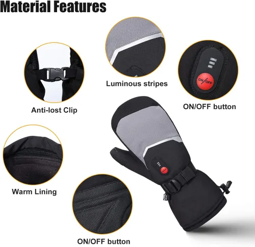 Miniatura 7 de Guantes térmicos para hombres, mujeres y niños, guantes de esquí con batería recargable eléctrica para patinaje de invierno, nieve, camping