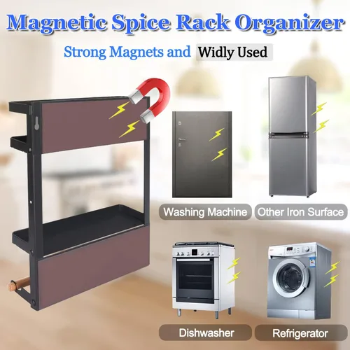 Miniatura 6 de Estante magnético para especias para refrigerador, soporte magnético para toallas de papel para refrigerador, estante magnético, organizador