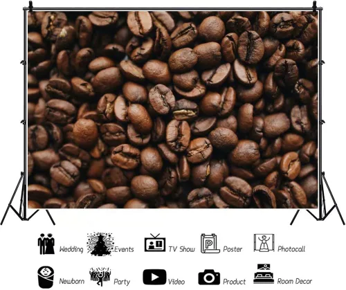 Miniatura 2 de Fondo de foto con tema de cafetería, granos de café, fondo de sesión de fotos, 5 x 3 pies, para adultos y niños, decoración de fiesta de cumpleaños