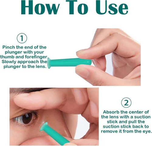 Miniatura 5 de 4 piezas de herramienta de eliminación de lentes de contacto huecas duras inserción de extracción de émbolo de lente de contacto suave ventosa