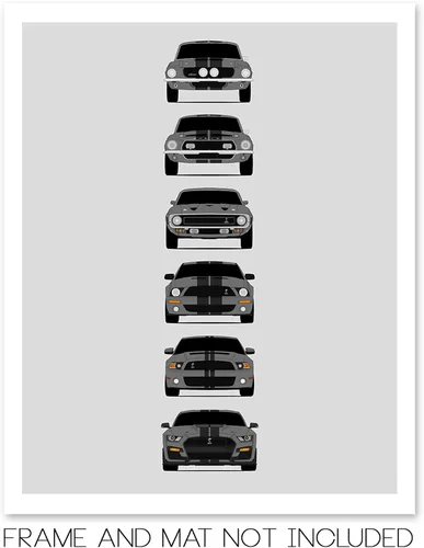 Miniatura 2 de Custom Car Posters Póster hecho a mano compatible con Shelby Mustang GT500 Generations e impresión de Ford Shelby GT500, color gris Eleanor con 8.