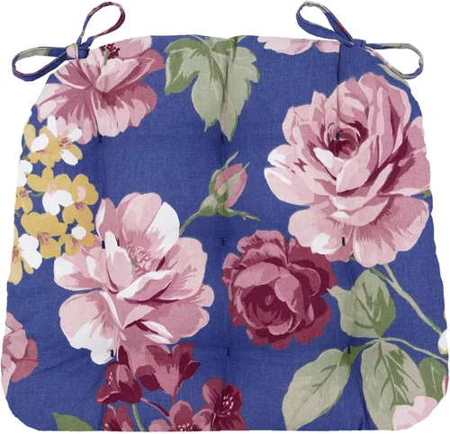Barnett Home Decor Almohadillas para silla de comedor con lazos - Bethanne Azul Floral Tamaño Mediano 16.5 x 18 - Cojines para silla Windsor