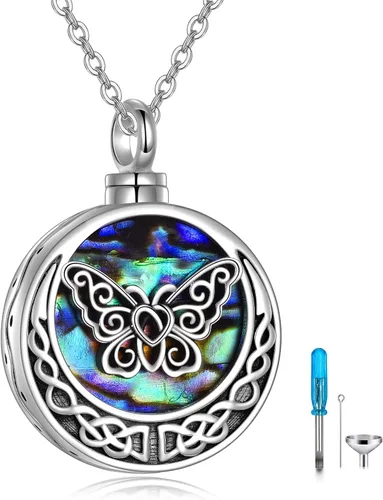 URONE Collares de urna para cenizas de plata de ley 925, concha de abulón, árbol de la vida, joyería de cremación para cenizas, joyería de memoria
