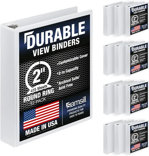 Miniatura 8 de Samsill Carpeta duradera de 0.5 pulgadas, fabricada en los Estados Unidos, carpeta transparente personalizable con anillos redondos, color negro