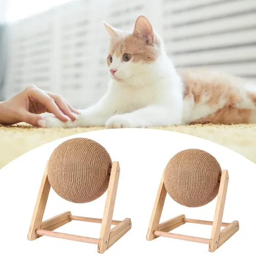 Miniatura 4 de BUYTER Rascador de madera maciza para gatos, muebles para mascotas, cuerda de sisal, bola rascadora, molienda, patas, juguete de raspador (L)