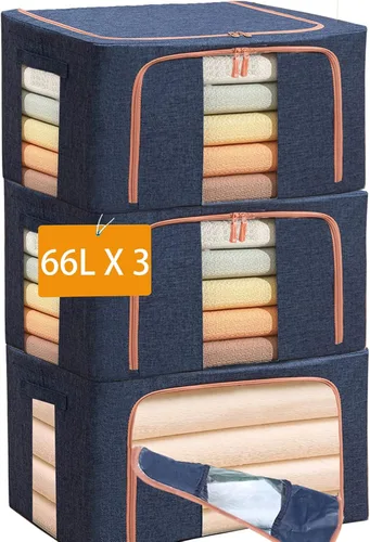 Bolsas de almacenamiento grandes, contenedores de almacenamiento plegables con marco de metal en forma de sujeción, contenedores organizadores de