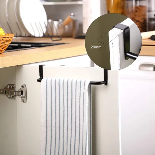Miniatura 4 de 2 piezas barra toallero de metal para gabinete de cocina, barra toallero de acero para colgar en el interior o exterior de las puertas, hogar, Negro