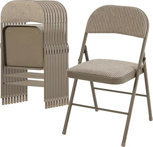 Miniatura 60 de DUMOS Paquete de 12 sillas plegables acolchadas de cuero, asiento comercial apilable portátil para interiores y exteriores con marco de acero, Caqui