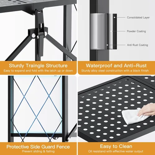 Miniatura 4 de HealSmart Estantería plegable de metal resistente de 3 niveles con ruedas, estantes organizadores para garaje y cocina con capacidad de hasta 750