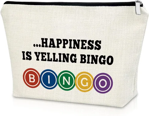 Sazuwu Bingo Regalos Bolsa de Maquillaje Bingo Amantes Regalos Cosméticos Bolsa de Cumpleaños Regalos de Navidad Bolsa de viaje, Beige, 40 W/32 L