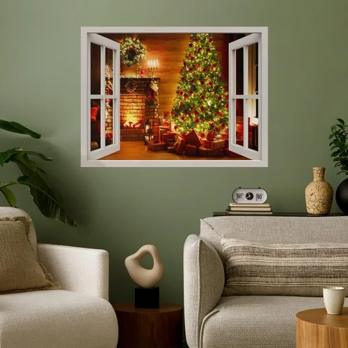 Miniatura 13 de wall26 Adhesivo de Pared Papá Noel Llevando Regalos Ventana Abierta Mural, No Se Despega y No Se Pega, Papel Tapiz No Tejido Decorativo