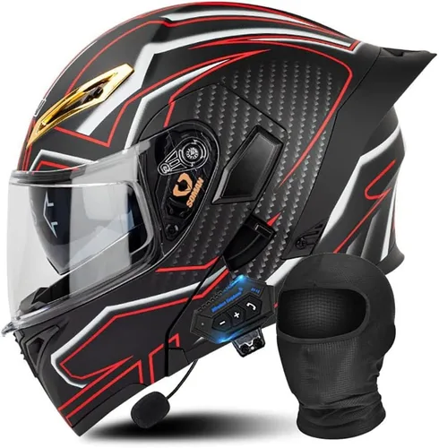 Miniatura 12 de Casco modular Bluetooth para motocicleta, aprobado por DOT/ECE, cascos delanteros abatibles, viseras antivaho duales, casco de cara completa, MP3