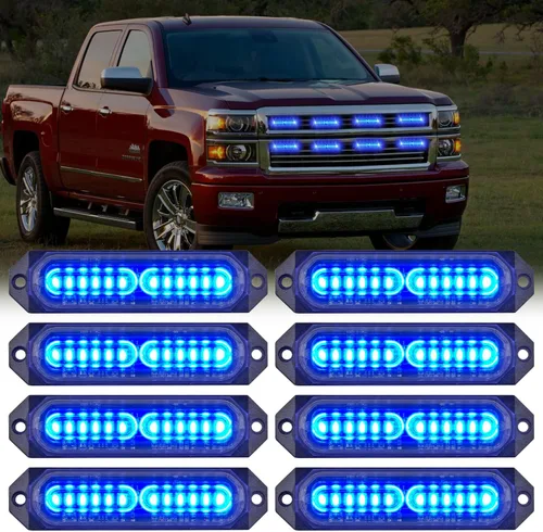 Miniatura 36 de Nilight 8 piezas de luces estroboscópicas LED 12 LED ámbar blancas, luz de emergencia 12 V 24 V, luz de advertencia de peligro con función