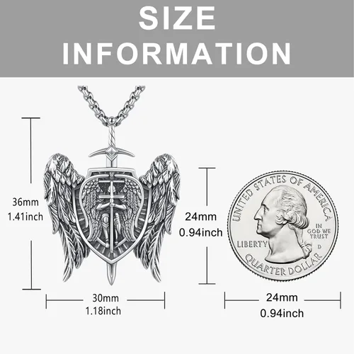 Miniatura 2 de Odinstone Collar de plata de ley 925 con medalla de San Miguel/San Cristóbal/San Benito/Crucifijo de Jesús/San Uriel/Arcángel Rafael para hombres