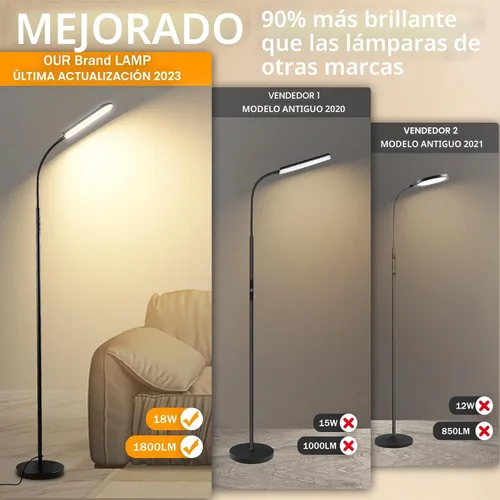 Miniatura 2 de marctronic Lámpara de pie, 18 W, 1800 lúmenes, lámpara de pie LED súper brillante con control remoto y funciona con enchufe inteligente, regulable