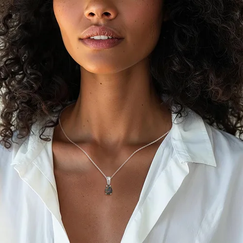 Miniatura 11 de 925 Sterling Silver Gemstone Necklace – Birthstone Jewelry for Women – Minimalist Silver Chain with Gemstone Teardrop Pendant – Elegant Gift for