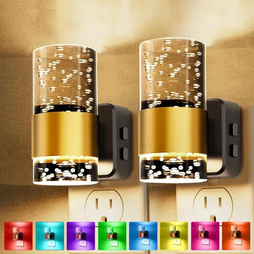 Luces nocturnas que se enchufan a la pared, luz nocturna que cambia de color con enchufe giratorio, sensor de luz del atardecer al amanecer y brillo