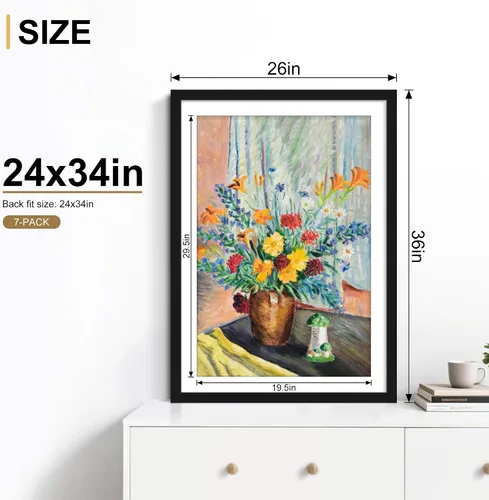 Miniatura 6 de Picrit Marco negro para póster de 24 x 34 pulgadas, paquete de 7 unidades, para fotos de 20 x 30 pulgadas con paspartú o de 24 x 34 pulgadas sin