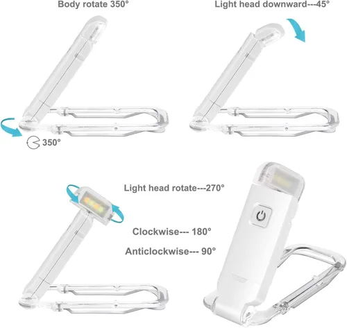 Miniatura 6 de HONWELL Luz LED recargable con clip, 3 niveles de brillo regulables para protección ocular, lámpara de lectura portátil para ratones de biblioteca