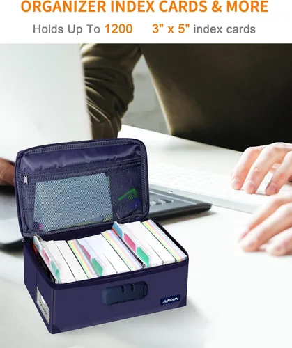 Miniatura 3 de JUNDUN Tarjetero de índice con cerradura, caja plegable ignífuga para 1200 tarjetas flash de 3 x 5 pulgadas, cajas de almacenamiento de tarjetas