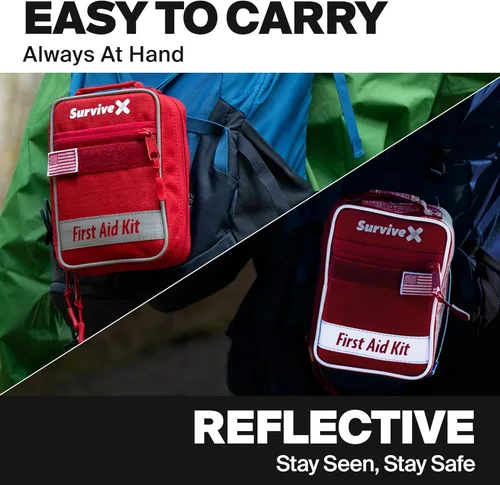 Miniatura 8 de SurviveX Pequeño kit de primeros auxilios para automóvil, viajes y hogar – Kit de emergencia para senderismo, camping, mochilero y al aire libre