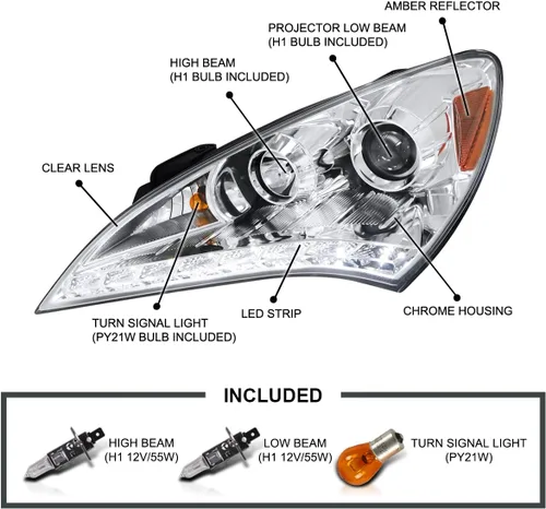 Miniatura 3 de SPEC-D TUNING Faros LED de proyector de cromo estilo compatible con Hyundai Genesis 2010-2012 de 2 puertas Coupé, conjunto de faros izquierdo +