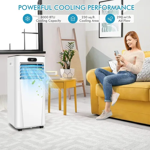 Miniatura 2 de GOFLAME Aire acondicionado portátil 8000BTU, enfriador de aire y deshumidificador 3 en 1 con control remoto, modo de suspensión, 2 velocidades
