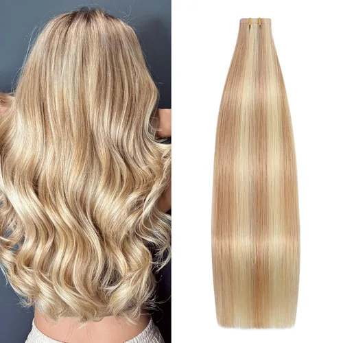 Miniatura 30 de Extensiones de cabello humano adhesivas, sedosas y lacias, 100% Remy, color marrón oscuro, para mujeres, 20 unidades por paquete