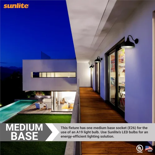 Miniatura 7 de Sunlite 46067-SU - Lámpara rústica de estilo granero con cuello de cisne, montaje en pared, enchufe de base media (E26), requiere bombilla estándar