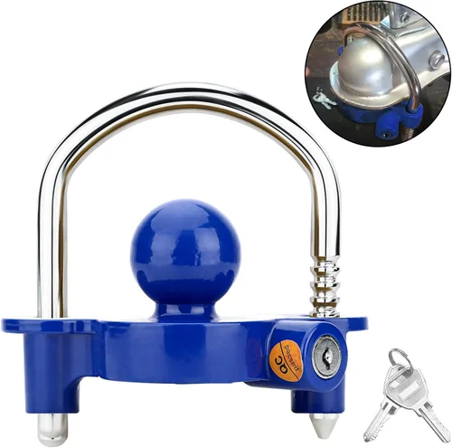 Funmit - Candado de remolque universal para acoplador de bola, ajusta a acopladores de 1-7/8", 2" y 2-5/16", accesorios para caravanas de viaje, Azul