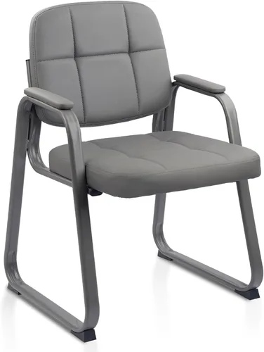 Miniatura 22 de CLATINA Sillas de recepción de espera sin ruedas, silla de invitados de cuero con brazos acolchados, modernas sillas de escritorio de oficina marrón